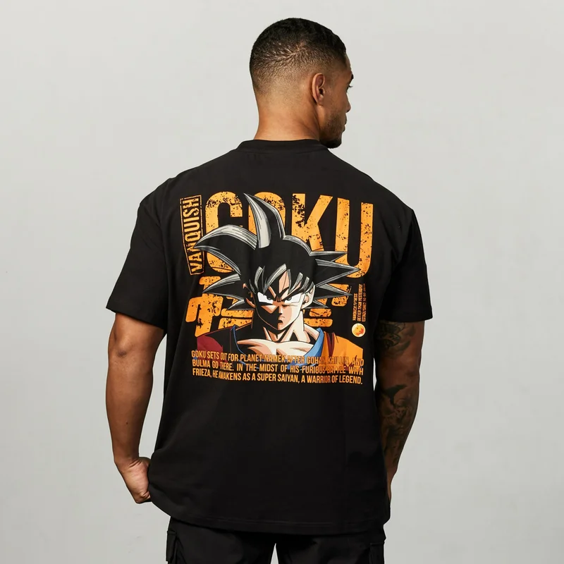 Image of Vanquish DBZ Goku Black Distressed Print Oversized T Shirt