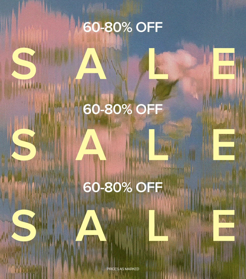 Wavy pink, blue, and green abstract background featuring bold yellow 'SALE' text and '60-80% OFF' white text, announcing significant savings.