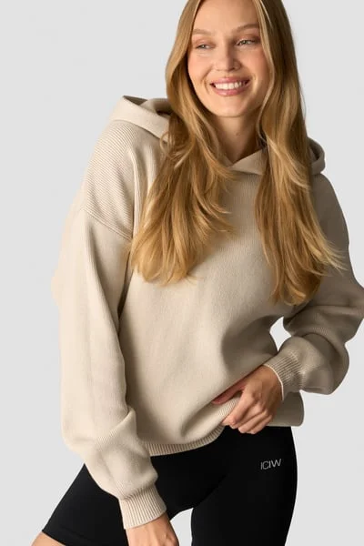 Image of Soft Knit Oversized Hoodie Light Beige
