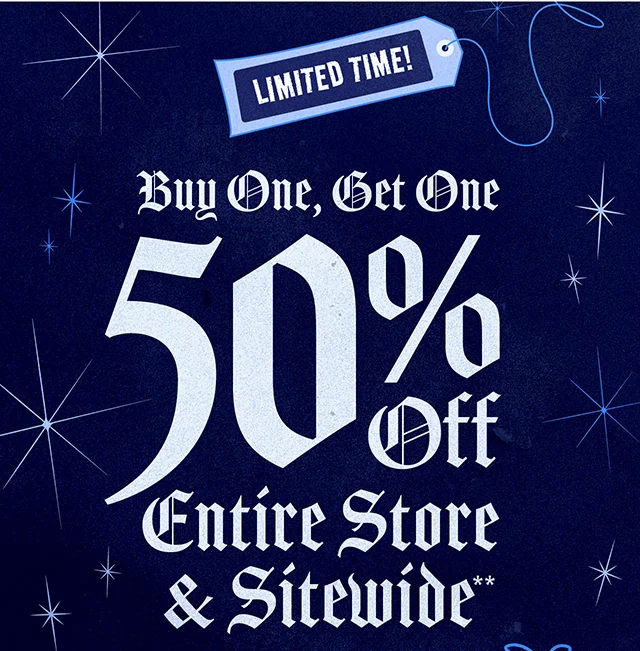 Limited Time! Buy One, Get One 50% Off Entire Store and Sitewide. Not combinable with other offers.