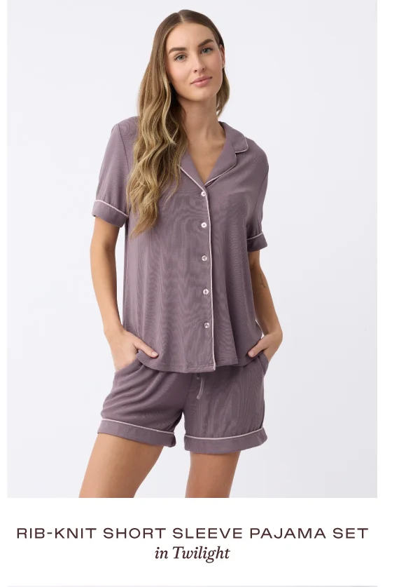 Rib-Knit Short Sleeve Pajama Set in Twilight