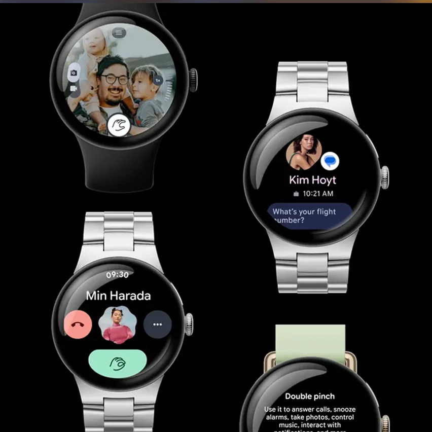 Digital smartwatches with a round face showing the time and activity tracking information.