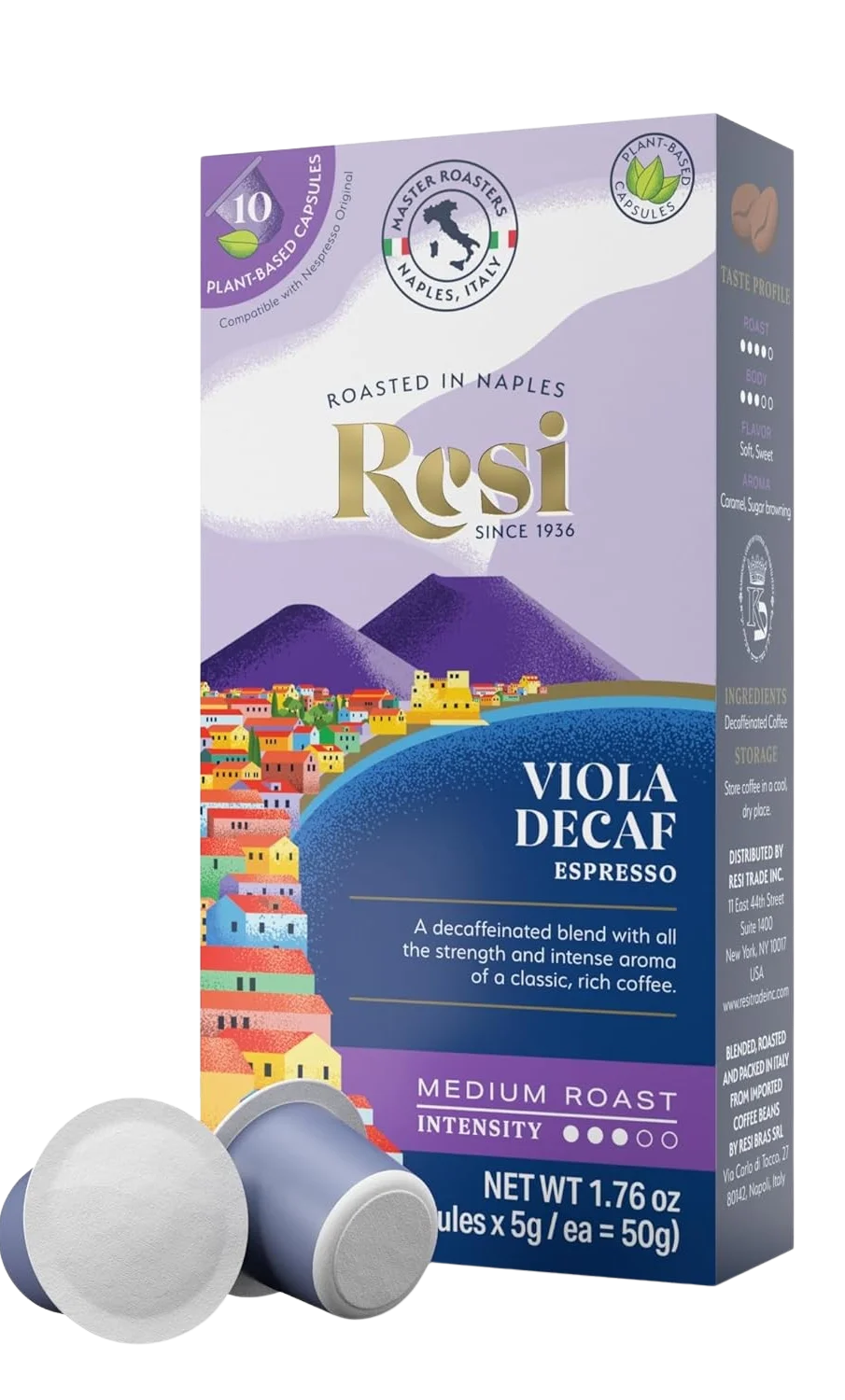 <span style="font-weight: 700; font-style: normal; text-decoration: none; font-family: Vulf_Sans-Medium, Helvetica Neue, Arial, sans-serif; font-size: 16px; line-height: 20px">Resi Coffee</span><span style="font-style: normal; text-decoration: none; font-family: Vulf_Sans-Medium, Helvetica Neue, Arial, sans-serif; font-size: 16px; line-height: 20px"> Viola Medium Roast Decaf Espresso Coffee Pods (10CT)</span>