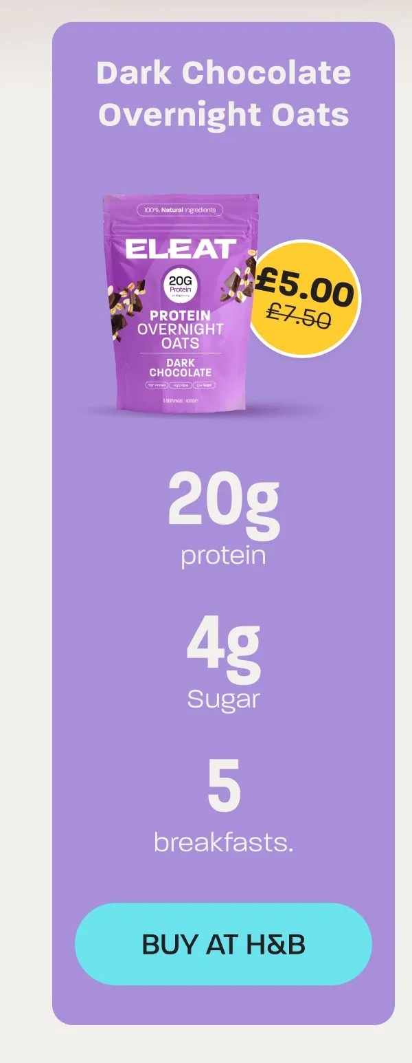 Dark chocolate overnight oats package with nutritional information and price.