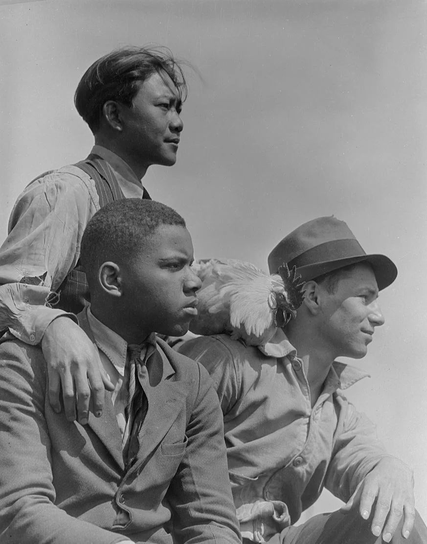 Three men in side profile looking to the right