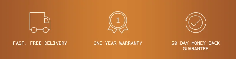 Fast, Free Delivery, one-year warranty and 30-day money-back guarantee.