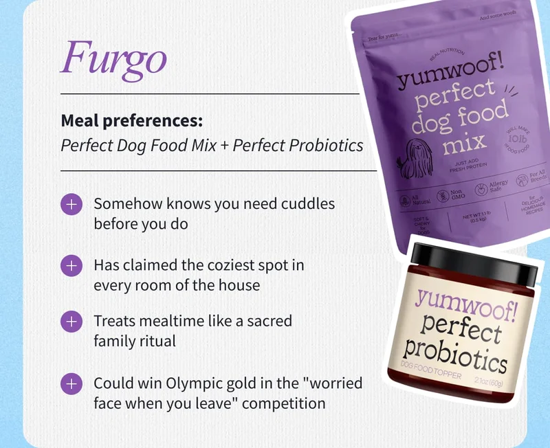Furgo | Meal preferences: Perfect Dog Food Mix + Perfect Probiotics