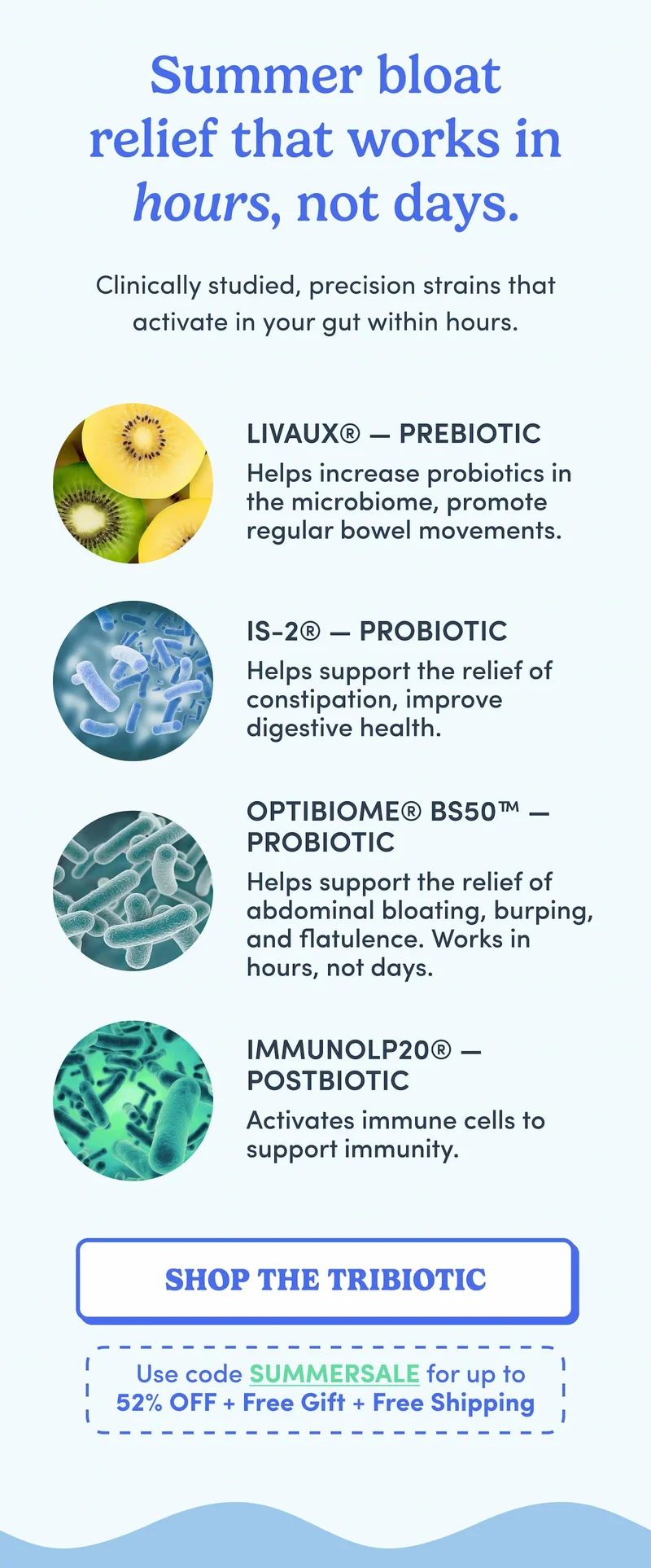 Summer bloat relief that works in hours, not days.