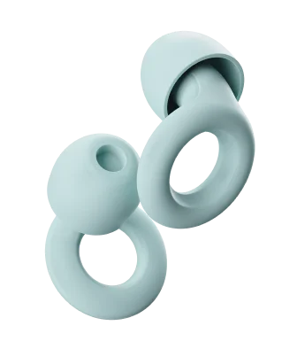 A pair of Mint Loop Quiet earplugs.