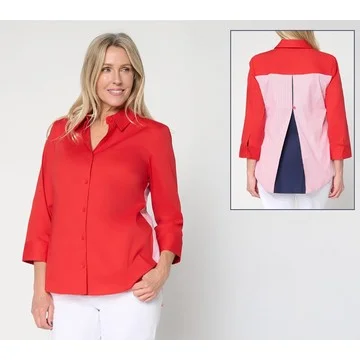 Joan Rivers Peek-A-Boo Stripe or Solid Button Front Shirt