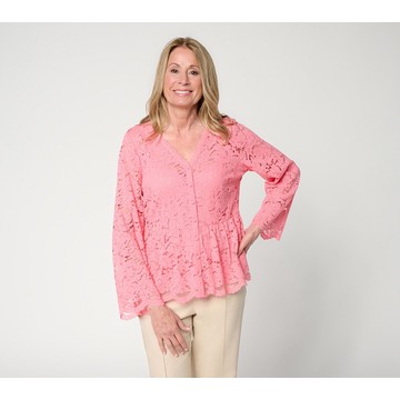 BEAUTIFUL by Lawrence Zarian Button Front Knit Lace Blouse & Tank