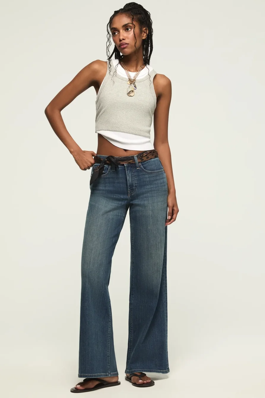 Image of Lucky Brand High Rise Stevie Wide Leg - Women's Pants Denim Wide Leg Jeans in Blue Baby Wash