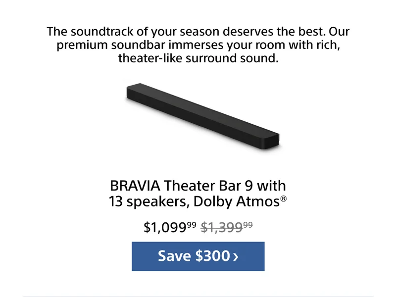 BRAVIA Thear Bar 9 with 13 speakers, Dolby Atmos® | Save $300