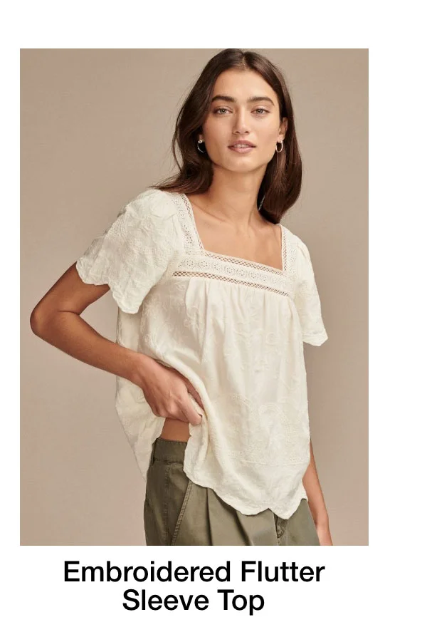 Embroidered Flutter Sleeve Top
