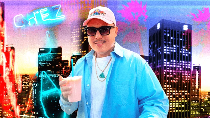 Image may contain: Eddie Huang, Accessories, Sunglasses, Body Part, Finger, Hand, Person, Baseball Cap, Cap, and Clothing