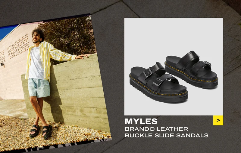 MYLES BRANDO LEATHER BUCKLE SLIDE SANDALS