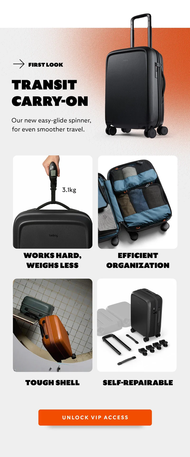 First look: Transit Carry-On. Our new easy-glide spinner, for even smoother travel.