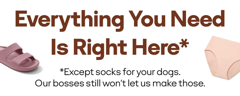 Everything You Need Is Right Here* | *Except socks for your dogs. Our bosses still won't let us make those.