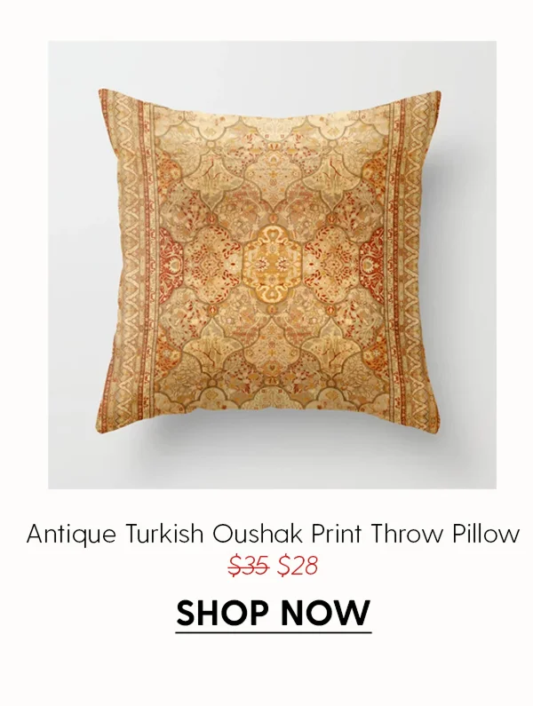 Oversized Antique Turkish Oushak Rug Print Throw Pillow