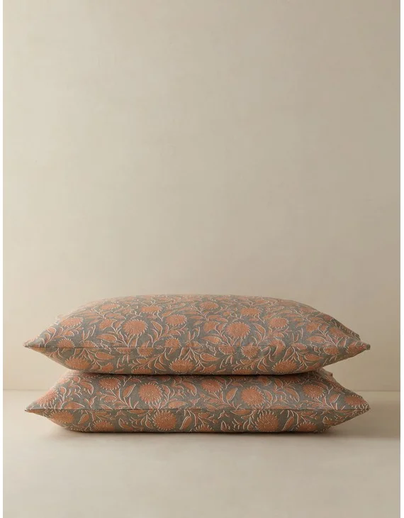 Fransen Linen Cotton Pillowcases (Set of 2)-Blush and Jade / Standard