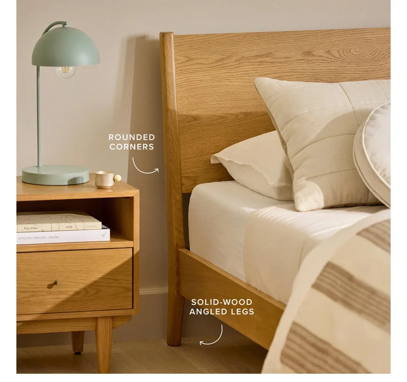 ROUNDED CORNERS, SOLID-WOOD ANGLED LEGS