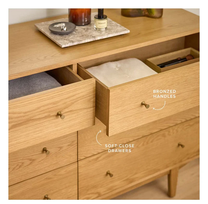 BRONZED HANDLES, SOFT-CLOSE DRAWERS