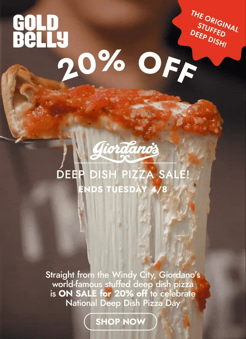 20% OFF Giordanos Sale 20% OFF Giordanos Sale