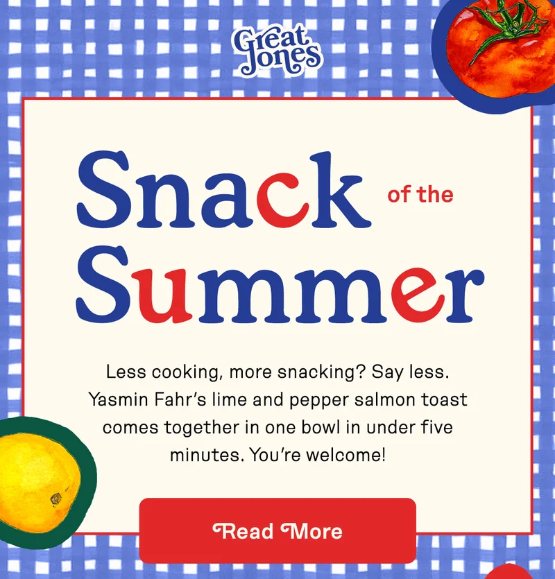 Snack of the Summer, Yesmin Fahr's lime and pepper salmon toast comes together in one bowl in under five minutes. Read More!