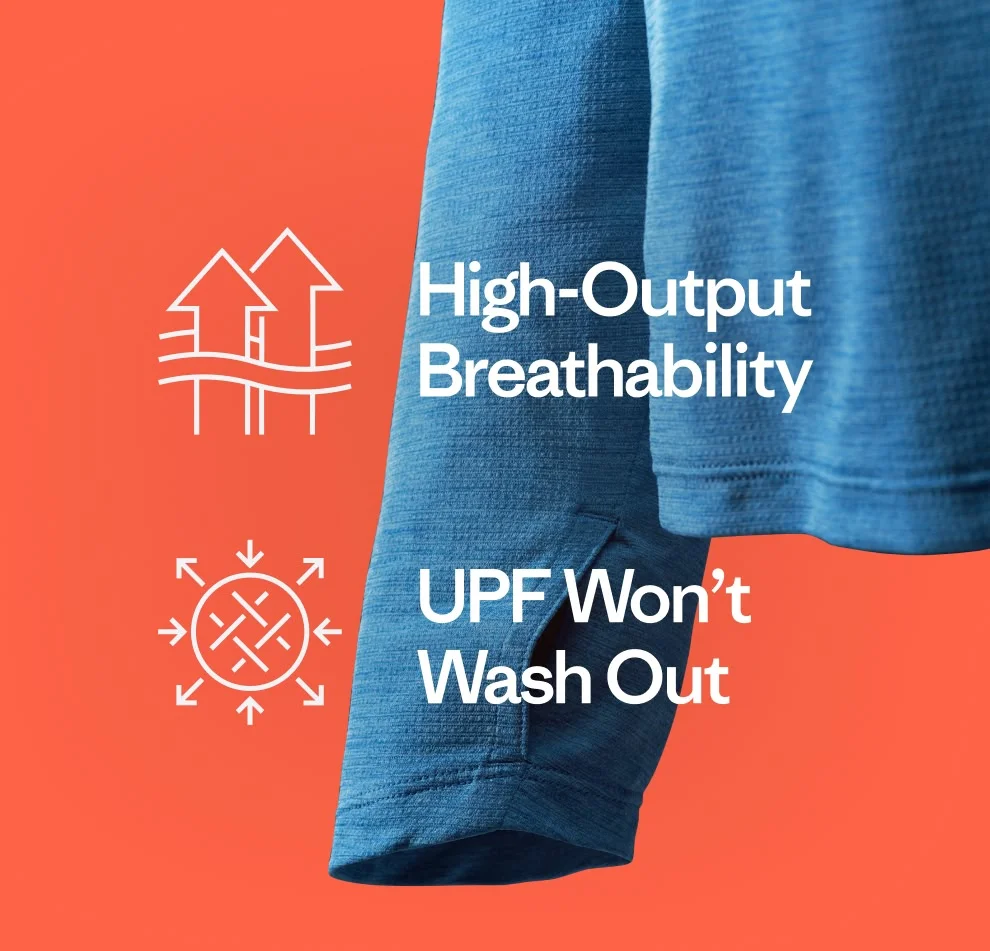 High-Outpu Breathability. UPF Won’t Wash Out
