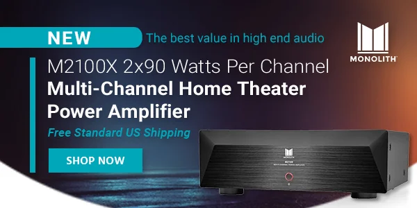 Monolith M2100X 2x90 Watts Per Channel Multi-Channel Home Theater Power Amplifier The best value in high end audio Free Standard US Shipping Shop Now