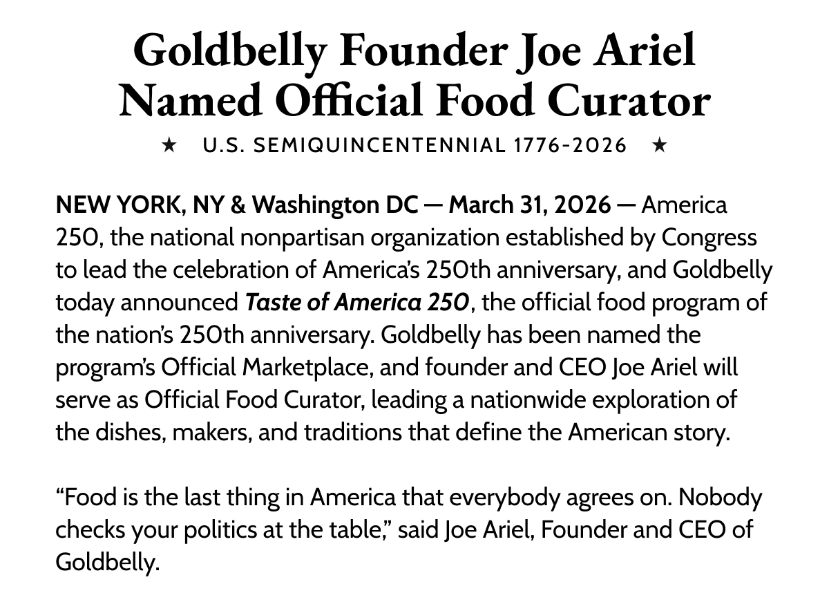 Goldbelly Founder Named Official Food Curator