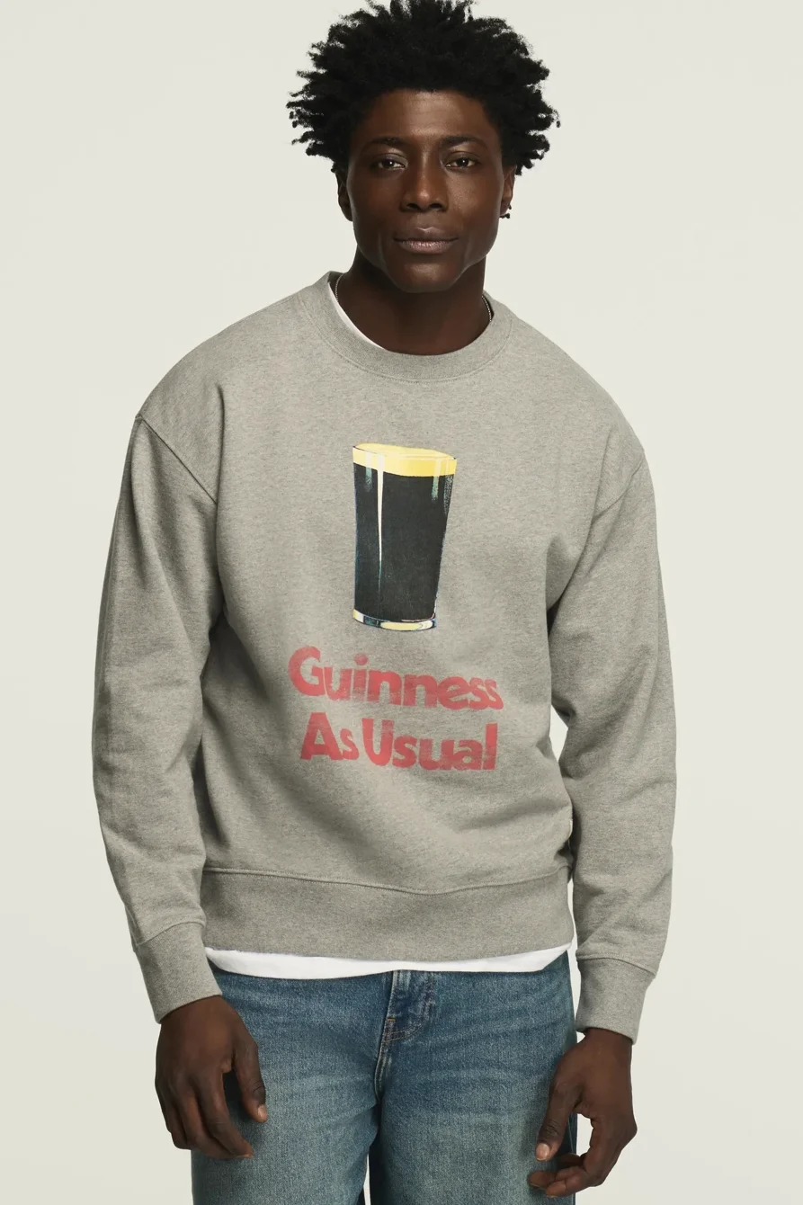 Image of Lucky Brand Guinness As Usual Crewneck - Men's Clothing Outerwear Tops Sweatshirts Crewneck Hoodies in Light Heather Grey