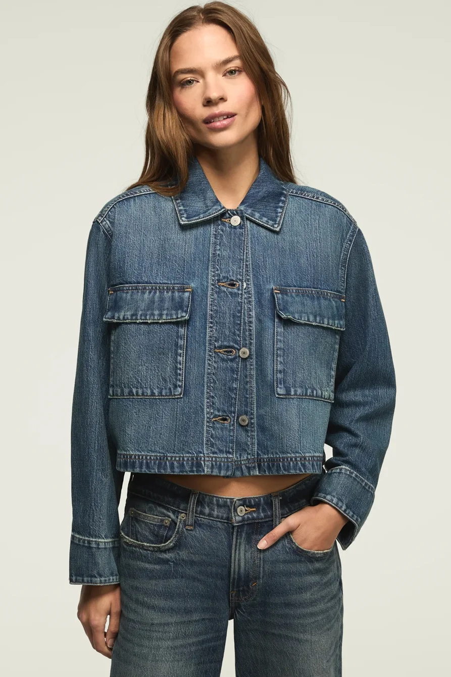 Image of Lucky Brand Denim Utility Jacket - Women's Clothing Outerwear Jackets Coats in Glamorous Wash