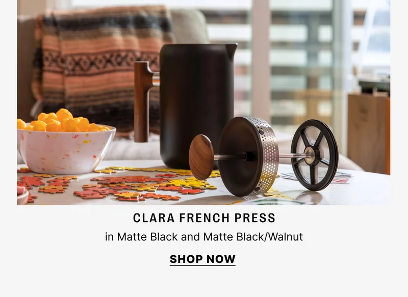 Clara French press in Matte Black and Matte Black/Walnut
