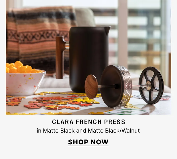 Clara French Press in Matte Black and Matte Black/Walnut