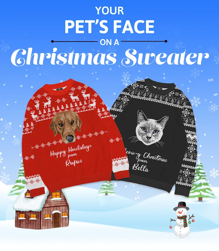 Your pet's face on a Christmas sweater