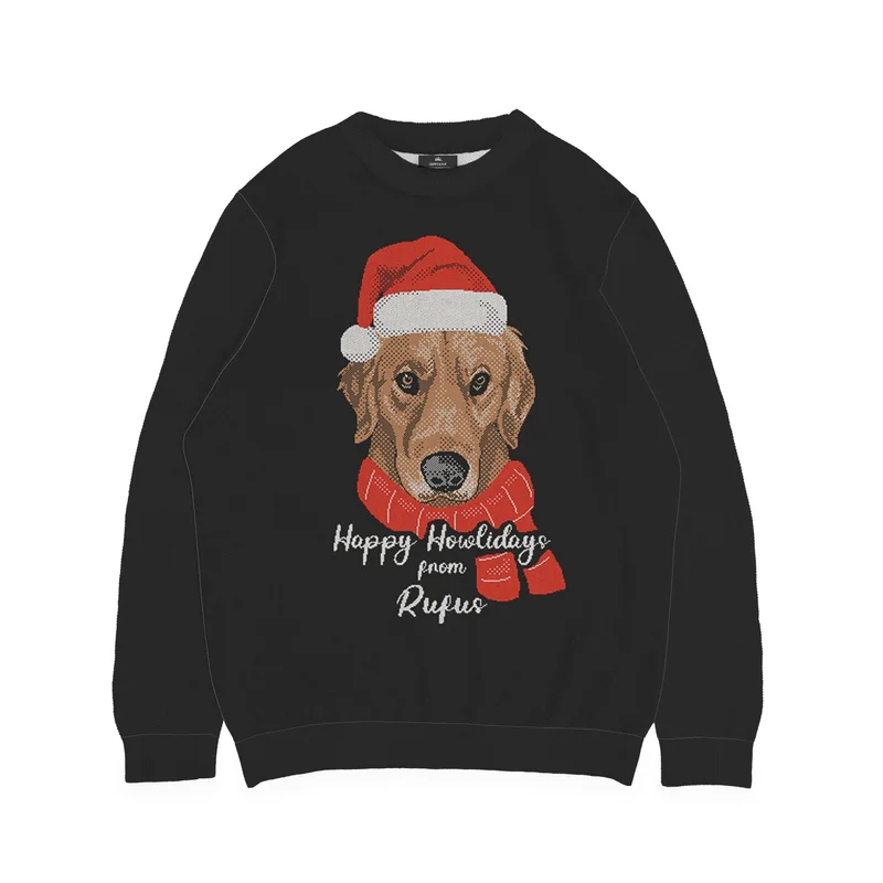 Image of Happy Howlidays Your Dog in Santa Hat Sweater - Custom Christmas Knitwear
