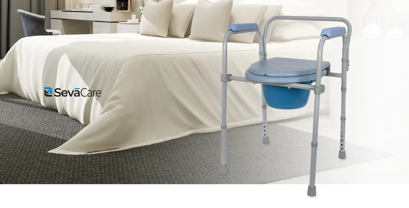 SevaCare by Monoprice 3-in-1 Steel Bedside Folding Commode Chair, Portable Toilet, Height Adjustable, Support 300 Lbs with 7.5 Qt. Bucket
