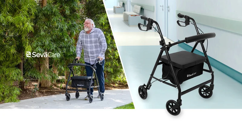 SevaCare by Monoprice Aluminum Rollator Walker With Seat