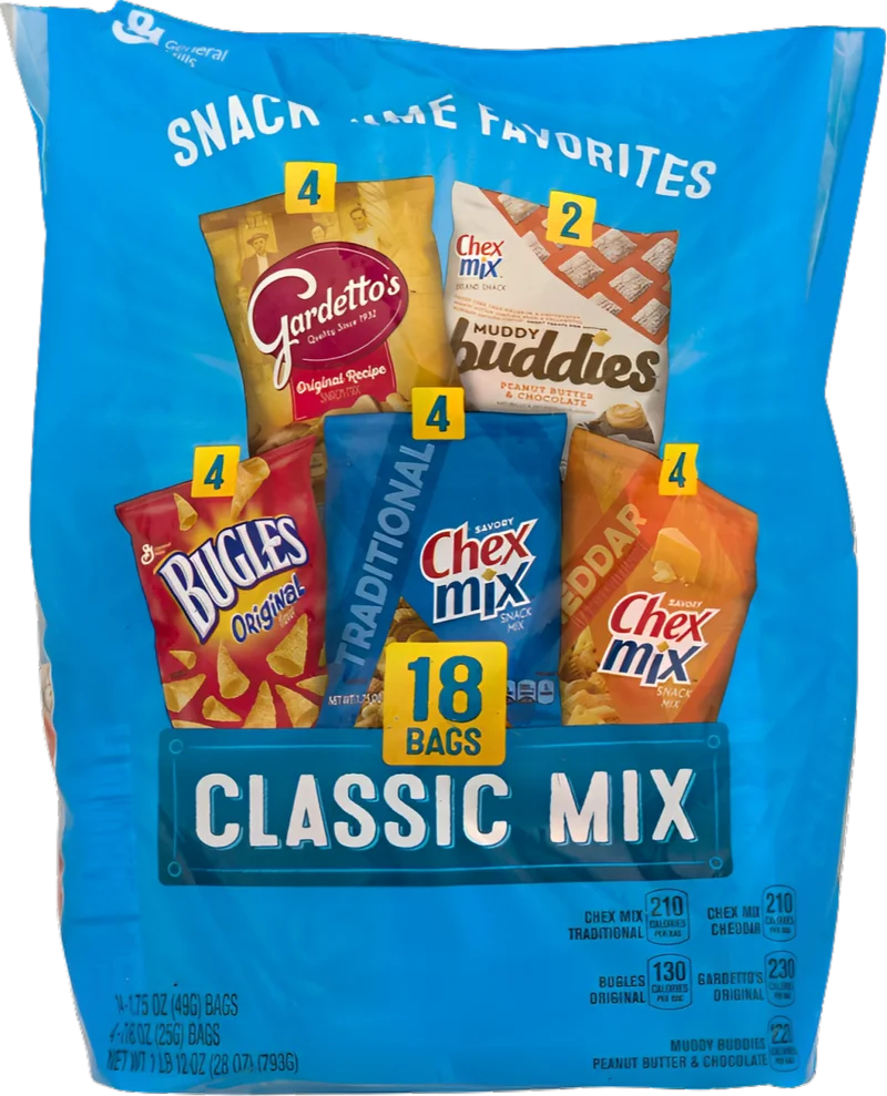 Image of 18 Pack! Classic Mix Variety Pack - Gardetto's Original Recipe, Bugles Nacho Cheese, Bugles Original Flavor, Chex Mix Traditional, Chex Mix Cheddar