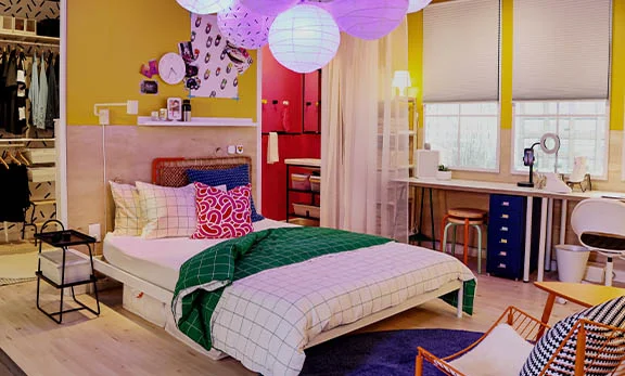 Bright colored bedroom