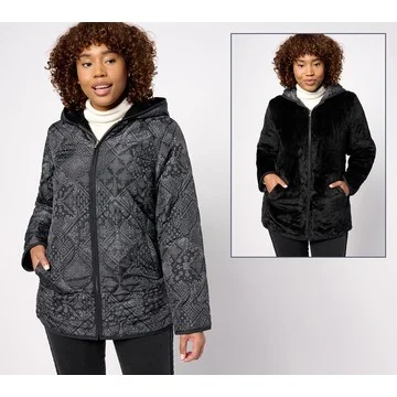 Susan Graver Reversible Quilted Woven & Plush Fleece Jacket