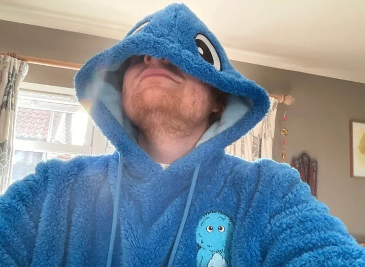 Ed in Blue Monster Merch!