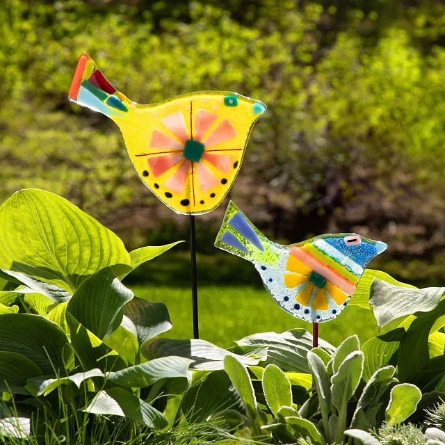 Handmade Glass Garden Stakes - Bird