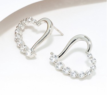 Diamonique Open Heart Shaped Earrings, Sterling Silver