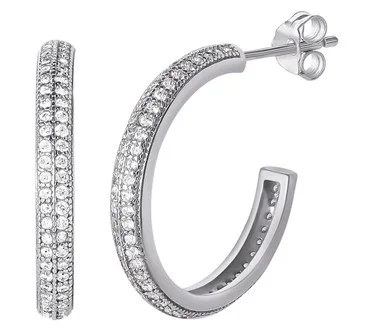 Diamonique 0.40 cttw Pave Hoop Earrings, Sterling Silver