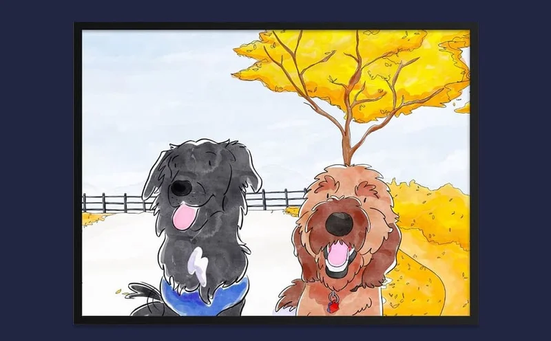 Watercolor Pet Portrait - Two Pets