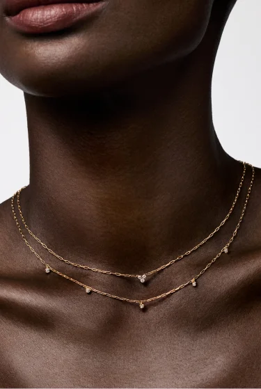 Model wears Pandora Lab-Grown Diamonds necklaces