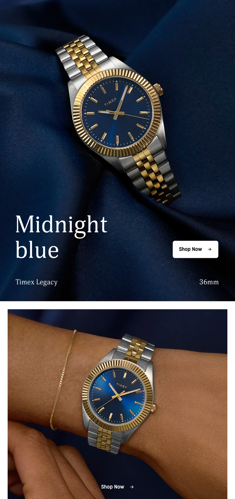 midnight blue | timex legacy 36mm | shop now