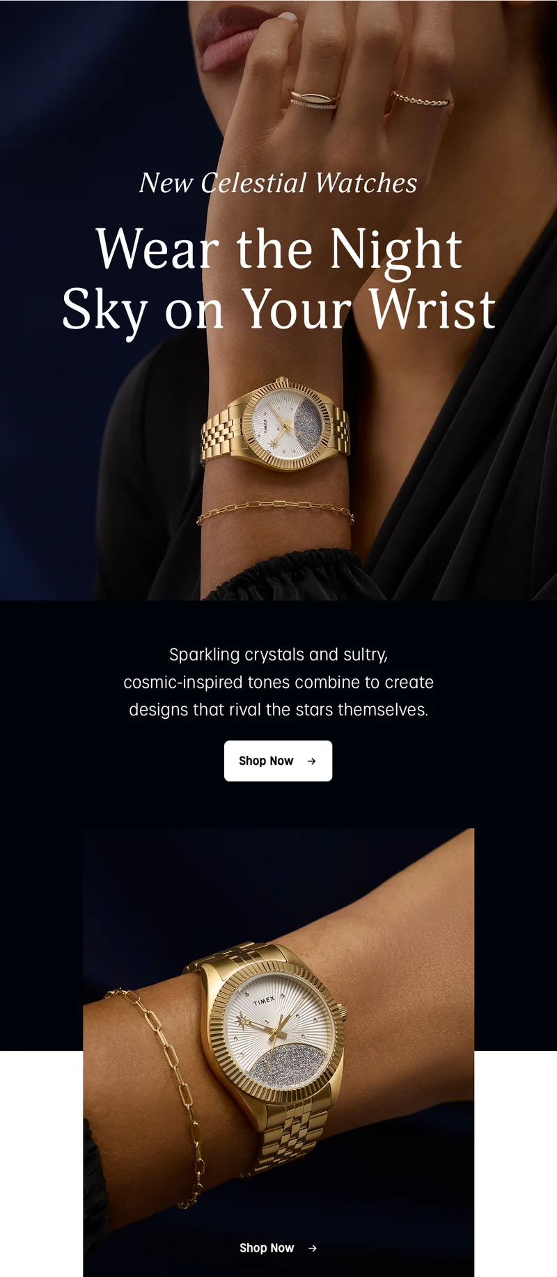 new celestial watches | wear the night sky on your wrist | sparkling crystals and sultry, cosmic-inspired tones combine to create designs that rival the stars themselves. | shop now